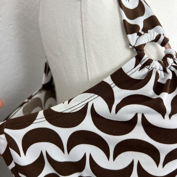 VTG Attention Top Womens Medium White Brown Crescent Moon Babydoll Y2K Retro - Picture 3 of 10